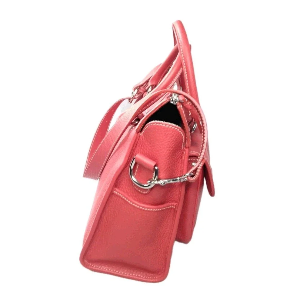 Dooney & Bourke Red Leather Double Pocket Tote Bag & Matching Pouch Retail $425